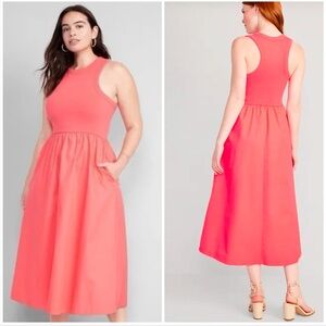 Old Navy NWT! Coral Sleeveless Knit Fit & Flare Combination Midi Dress Size S